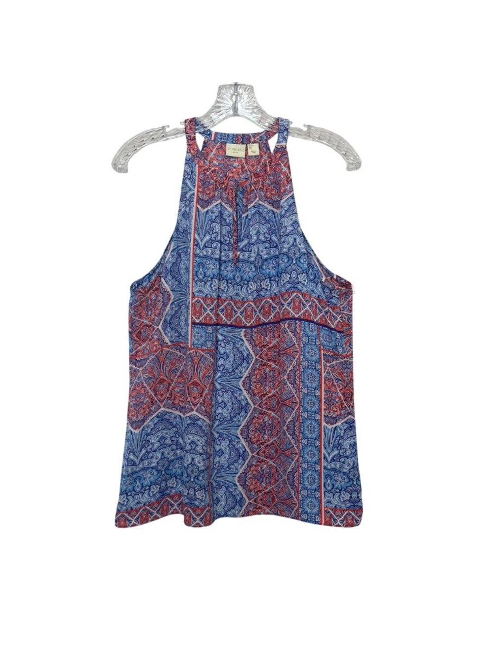 St. Tropez West Boho Tank Top Womens Large Blue Red Paisley Sleeveless Coastal